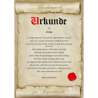 Urkunde personalisiert Geschenk Karte zur Jugendweihe Pergament A4 Papier Motive