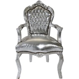 Barock Esszimmerstuhl Silber / Silber mit Armlehne Stuhl Möbel Antik Stil