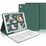 IVEOPPE Tastatur iPad 9. Generation, iPad 10.2" Tastatur mit Hülle (iPad 9./8./7. Generation), Magnetisch Abnehmbarer mit QWERTZ Tastatur für iPad Air 3 und iPad Pro 10.5, Dunkelgrün