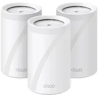 TP-Link Deco BE65 Wi-Fi 7 Mesh WLAN Set(3 Pack), Tri-Band 5760 Mbit/s (6 GHz) + 2880 Mbit/s (5 GHz) + 574 Mbit/s (2,4 GHz), 6 Streams, 4× 2,5G Ports, 1× USB 3.0