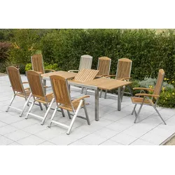 MERXX Gartenmöbelset »Keros«, 8 Sitzplätze, Edelstahl/Akazienholz - silberfarben