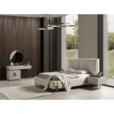 JVmoebel Beiges Luxuriöses Schlafzimmer Set Polsterbett Holz, Schminktisch