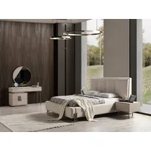 JVmoebel Beiges Luxuriöses Schlafzimmer Set Polsterbett Holz, Schminktisch