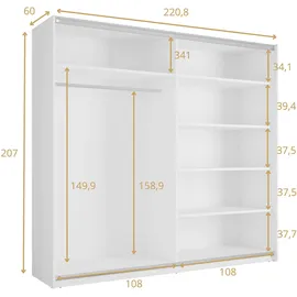 ax living Schiebetürenschrank Lunoria 221 x 207 x 60 cm Weiß
