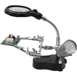 Donau HH3, Helping Hand mit LED-Licht, Lötkolbenablage, Lupe, Vergrößerung 5-fach / 12-fach