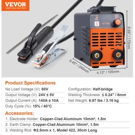 Vevor 220-V-Schweißgerät, 100-A-Lichtbogenschweiß-/Lift-WIG-Schweißgerät mit großem LED-Display, tragbares 2-in-1-Stabschweißgerät mit Hot Start Arc Force Anti-Stick VRD, MMA ARC-Schweißgerät zum Schweißen