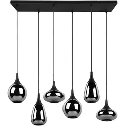 Hängeleuchte Esszimmerlampe Pendelleuchte Wohnzimmerlampe, Metall schwarz Glas chrom bedampft, unterschiedliche Lampenschirme, 6x E14, H 150 cm