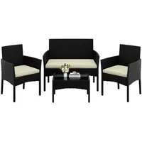 Yaheetech Balkonset Gartenmöbel-Set, 4-er Set Rattanmöbel für 4 Personen beige|schwarz