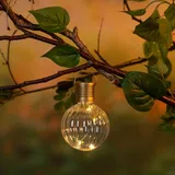 MARELIDA LED Solar Glühbirne Kugelleuchte - 4 warmweiße LED Drahtlichterkette - H: 11cm, D: 8cm klar