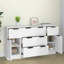 vidaXL 3-tlg. Sideboard-Set Weiß Holzwerkstoff