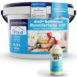 Anti-Schimmel Farbe 2,5l, Weiß + Anti-Schimmel Spray - für ca 15m2 / Wand Innen