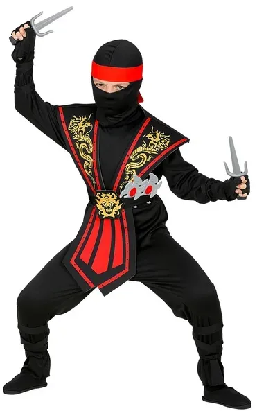 Rotes Ninja-Kostüm mit Zubehör - Größe 140