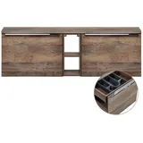 Lomadox Badezimmermöbel Waschtisch Waschbecken-Unterschrank Set 140cm, Vintage Oak Eiche, 2 Softclose-Auszüge, Regal, B/h/t 140/48,5/46 cm