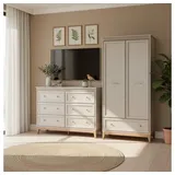 Lomadox Schlafzimmer-Set WILNA-161, (Spar-Set, 2-tlg., Vitrine Lowboard), Kaschmir, feine Profilfräsung, Massivholz Füße, Softclose-Funktion beige|braun