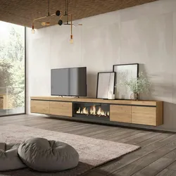 SKRAUT HOME Wohnzimmer TV-Möbel, Viel Stauraum, 368x35x45cm, Elektrokamin XXL, Hängend, Moderner Stil, Eiche - 515_15