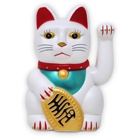 Starlet24® Winkende Glückskatze Winkekatze Lucky Cat Maneki-Neko Winkende Japanische Maneki-Neko batteriebetrieben (Weiss, 15cm)