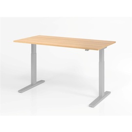 Hammerbacher elektrisch höhenverstellbarer Schreibtisch eiche rechteckig, C-Fuß-Gestell silber 160,0 x 80,0 cm