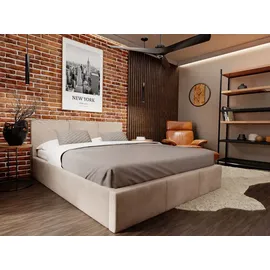 Muralo Polsterbett Stoffbett Bett mit Bettkasten und Gasdruckfeder mit Polsterkopfteil Bett 120x200 Bett mit Stauraum Beige