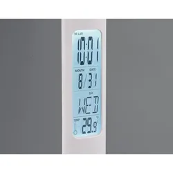 Trio R52311101 LED-Tischleuchte Patty 1x4W | 380lm | 4000K | IP20 - 4-stufige Touchfunktion, Datums- und Temperaturanzeige, Alarmfunktion, batteriebetrieben, schwenkbar, USB-C Betrieb, weiß