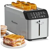 TurboTronic by Z-Line Toaster Langschlitz 4 Scheiben, Brötchenaufsatz, 1630 Watt Silber, 2 lange Schlitze, für 4 Scheiben, 1630 W, 7 Röststufen Memory Funktion Brötchenaufsatz Krümeltablett silberfarben