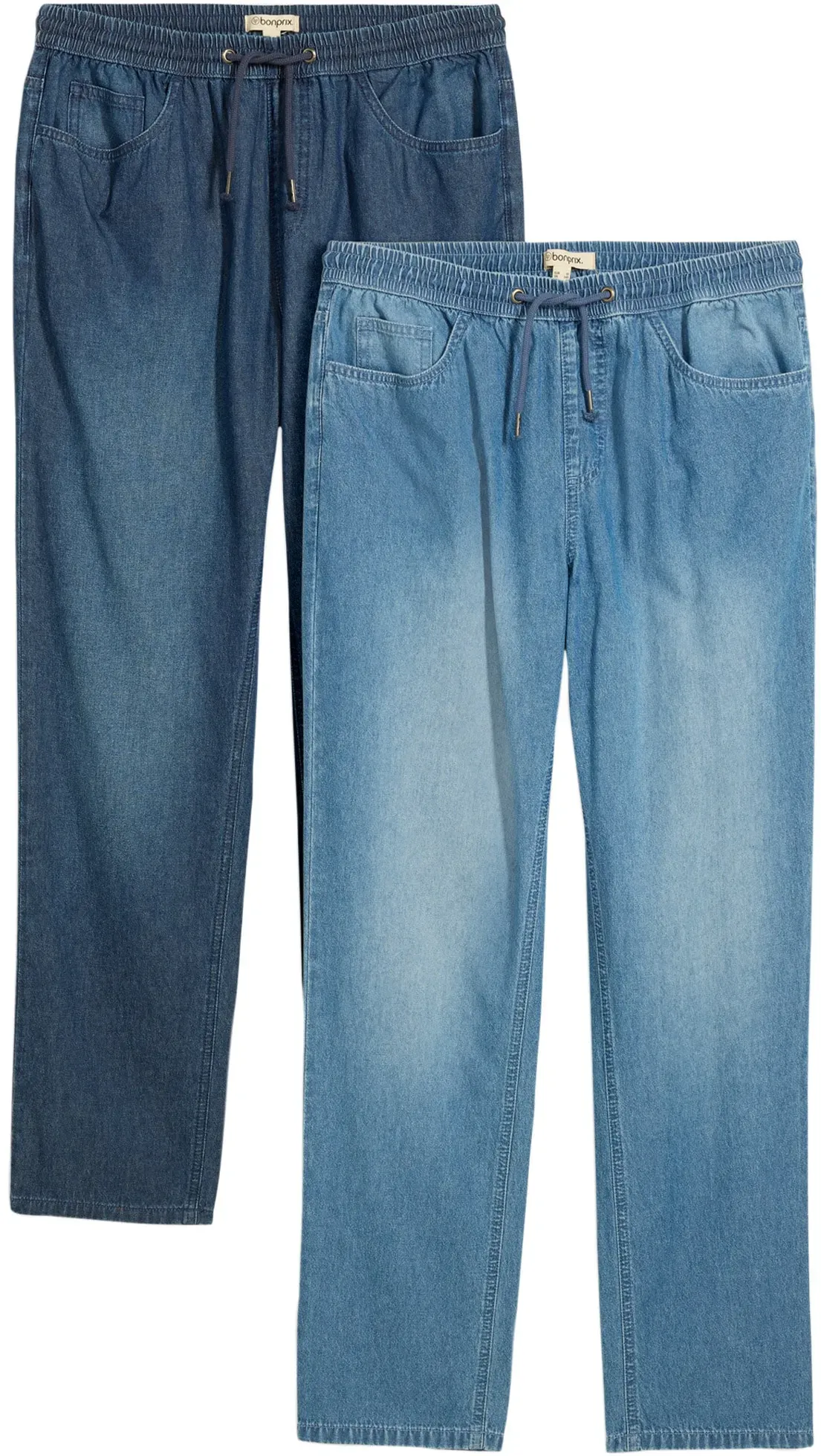 Schlupfjeans BONPRIX, Herren, Gr. 56, N-Gr, blau denim, hellblau denim, Denim/Jeans, Obermaterial: 100% Baumwolle, klassisch, Jeans Schlupfjeans, klassischer Schnitt, aus reiner Baumwolle, mit Washed-Effekt