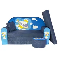 FORTISLINE Kindersitzgruppe Kindersofa Kindercouch Aufklappen Bettfunktion + Hocker W319 blau