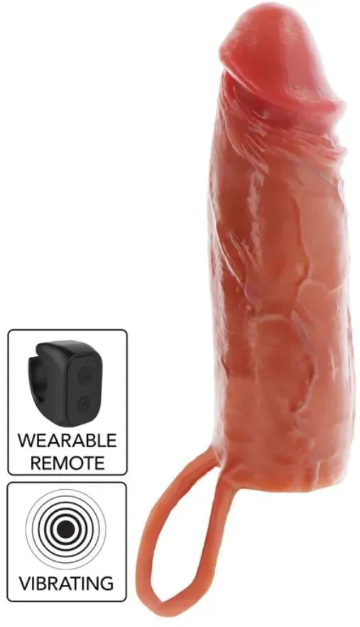 GET REAL  FEUCHTIGKEITSSPENDENDE SILIKON-VIBRATIONS-PENISHÜLLE IN KARAMELL, 16 CM