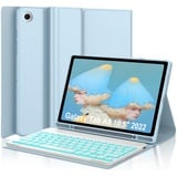 IVEOPPE Samsung Galaxy Tab A8 Hülle mit Tastatur, Samsung Tab A8 Tastatur 10.5" 2022/2021, QWERTZ Deutsches Layout 7-Farbige Beleuchtung Tastatur mit Stifthalter für Galaxy Tab A8, Babyblau