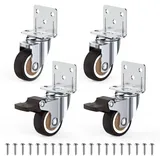 HOLKIE 32 mm Rollen für Möbel mit Dicker L-Montageplatte Schwerlastrollen Können 45 KG Tragen Möbelrollen mit 2 Bremse und 2 ohne Ideale Lenkrollen für Blumenständer,Babybay,Couchtisch (4er-Set)
