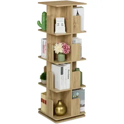 Relaxdays Bücherregal, 360 Grad drehbar, 4 Ebenen, Holzoptik, Bücher, HBT: 125,5x39x39 cm, Wohnzimmer Drehregal, natur