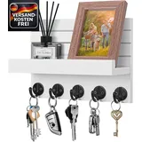 Wand Schlüsselhalter mit Ablage Holz Weiß 5 Haken Schlüsselbox für Flur Schlafzi