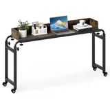 FANTASK Überbetttisch höhenverstellbar, vielseitiger Schreibtisch mit Verstellbarer Höhe & Länge, mobiler Betttisch mit Schallwand & Metallrahmen, Laptoptisch für Schlafzimmer