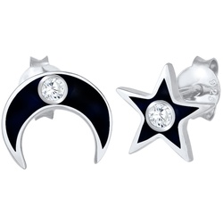 Elli Sterne Halbmond Astro Zirkonia Emaille 925 Silber Damen 