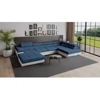Goldstoff Wohnlandschaft RELAX U Ecksofa mit Schlaffunktion, Kunstleder & Samt, 345 × 205 cm, zwei Bettkästen, verstellbare Kopfstützen grün