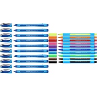 Schneider Slider Memo XB Kugelschreiber (mit Kappe, Strichstärke: XB, Schreibfarbe: blau) 10er Pack Slider Edge XB Kugelschreiber (Dreikant-Stifte mit Strichbreite XB) 10 Stück