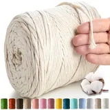 MeriWoolArt® Makramee Garn Natur - Makramee Garn 4mm farbig 225m - Super weiches Baumwollgarn, einfach gedrehte Makramee Schnur für Makramee Wandbehang, Blumenampel, Vorhang und Mehr DIY Deco