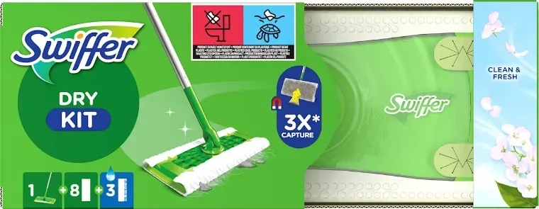 Swiffer Boden-Starterset Nass & Trocken L (1 Griff, 3 Nass-, 8 Trocken-Tücher)
