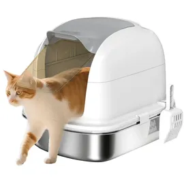 PawHut Katzentoilette Edelstahl 52,4 x 41,3 x 42 cm Weiß