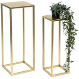 DanDiBo Ambiente DanDiBo Blumenhocker Metall Gold Eckig Blumenständer Beistelltisch 96506 2er Set Blumensäule Modern Pflanzenständer Pflanzenhocker