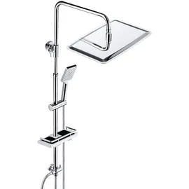 JOHO Regendusche Duschsystem ohne Duscharmatur Chrom Duschset mit Ablage, Duschkopf, Duschstange, Duschschlauch, Kopfbrause 35*25cm