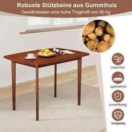 Costway Esstisch, Esszimmertisch mit Beinen, Gummiholz, für 2-4 Personen, Holztisch für Küche, Esszimmer, Walnuss