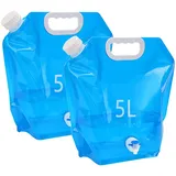 Kamiya 5L Faltbarer Wasserkanister mit Dichtem Deckel,Flexibler Wasserkanister,5 Liter Faltbarer Wasserkanister Bpa-Frei für Outdoor Camping (2 x 5L mit Ventil)