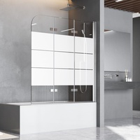 Duschwand für Badewanne 130 x 140 cm Badewannenfaltwand 3-teilig Gestreift Faltbar Duschtrennwand 6mm Nano Glas Silber Faltwand Duschabtrennung