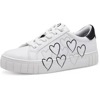 Marco Tozzi Damen Sneaker flach mit Herzdetails Freizeit, Weiß (White/Black), 39 EU