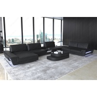 Sofa Dreams Wohnlandschaft Sofa Leder Bari XXL U Form Ledersofa, Couch, mit LED, verstellbare Rückenlehnen, Designersofa schwarz