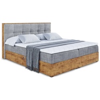 ALTDECOR Boxspringbett LOLLI7 mit H3-Matratze, Kopfteil und Eiche-Holz Bettkasten - 160x200 - Grau Samt