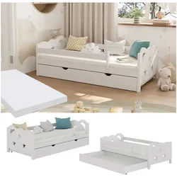 VitaliSpa Kinderbett Einzelbett Juniorbett Jessica Weiß 160x80 cm Matratze modern Kinderzimmer Bett Bettschublade Rausfallschutz