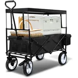 Tolletour Bollerwagen Faltbar Mit Dach Handwagen Transportwagen, Strandwagen, Klappbar, Vollgummi-reifen, Bis 80 Kg, Mit Bremsen + Tragetasche - Gartenwagen