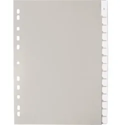 Register, blanko, A4, 225x297mm, grau, volle Höhe, PP,15 Blatt