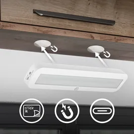 Briloner Unterbauleuchte Küche mit Bewegungsmelder, Akku, neutralweißes Licht, selbstklebend, LED Leiste, Schrankbeleuchtung, Treppenbeleuchtung, Unterschrank Beleuchtung, 30,5x6,5x2 cm, Weiß